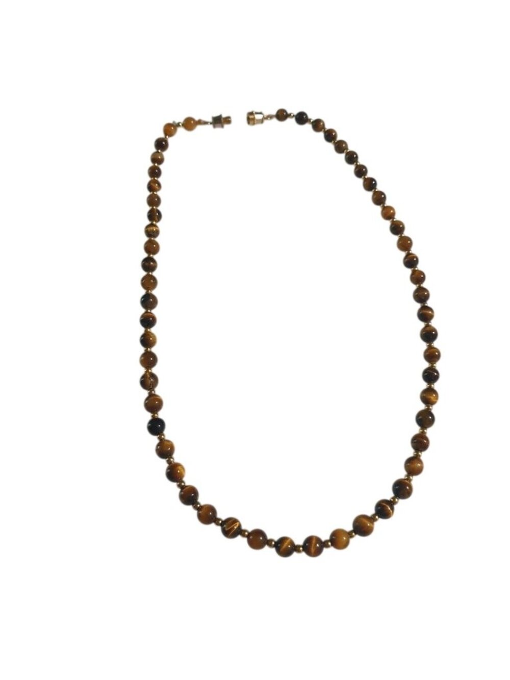 Tiger Eye Beaded Necklace Round Bead Gold Tone Clasp 15 In Jewelry Vintage